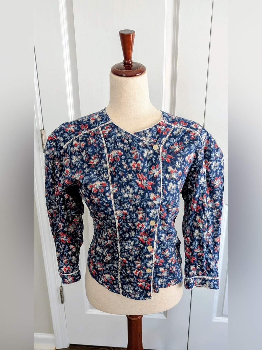Isabel Marant Ditta Blouse Crossover Muted Floral Cotton Puff Sleeve Sz 36 US 4